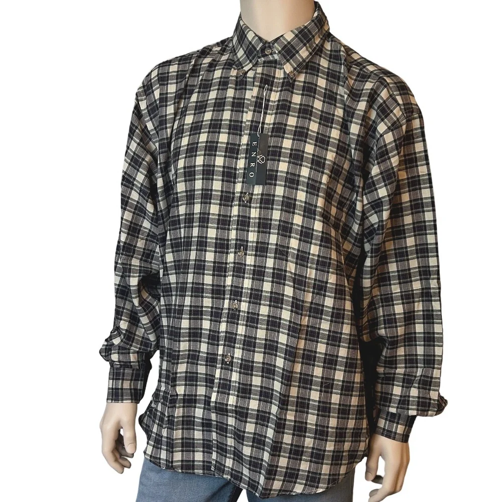 ENRO Classic Plaid Shirt Work English Twill Tartan Plaid Button Down Collar - Picture 6 of 13